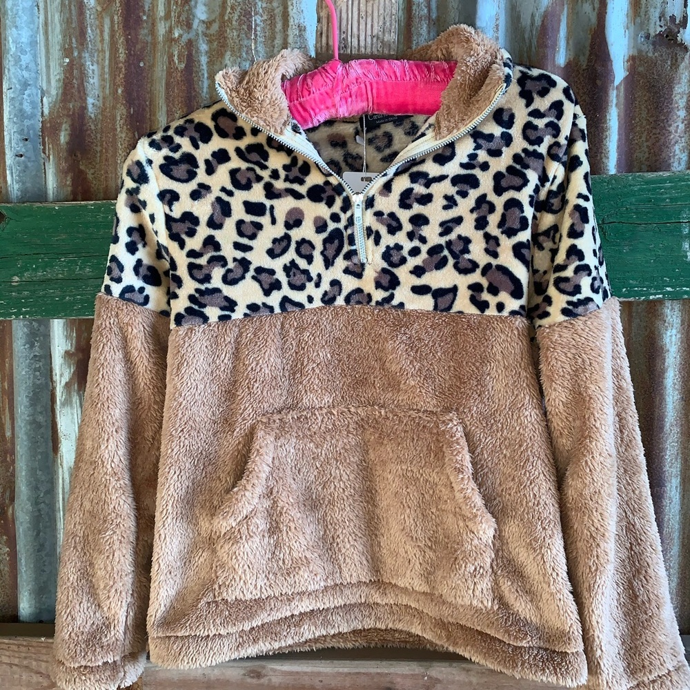 fuzzy half cheetah pullover